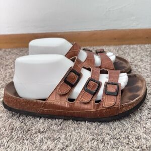 Betula brown croc embossed three strap brown sandal Size 9.5